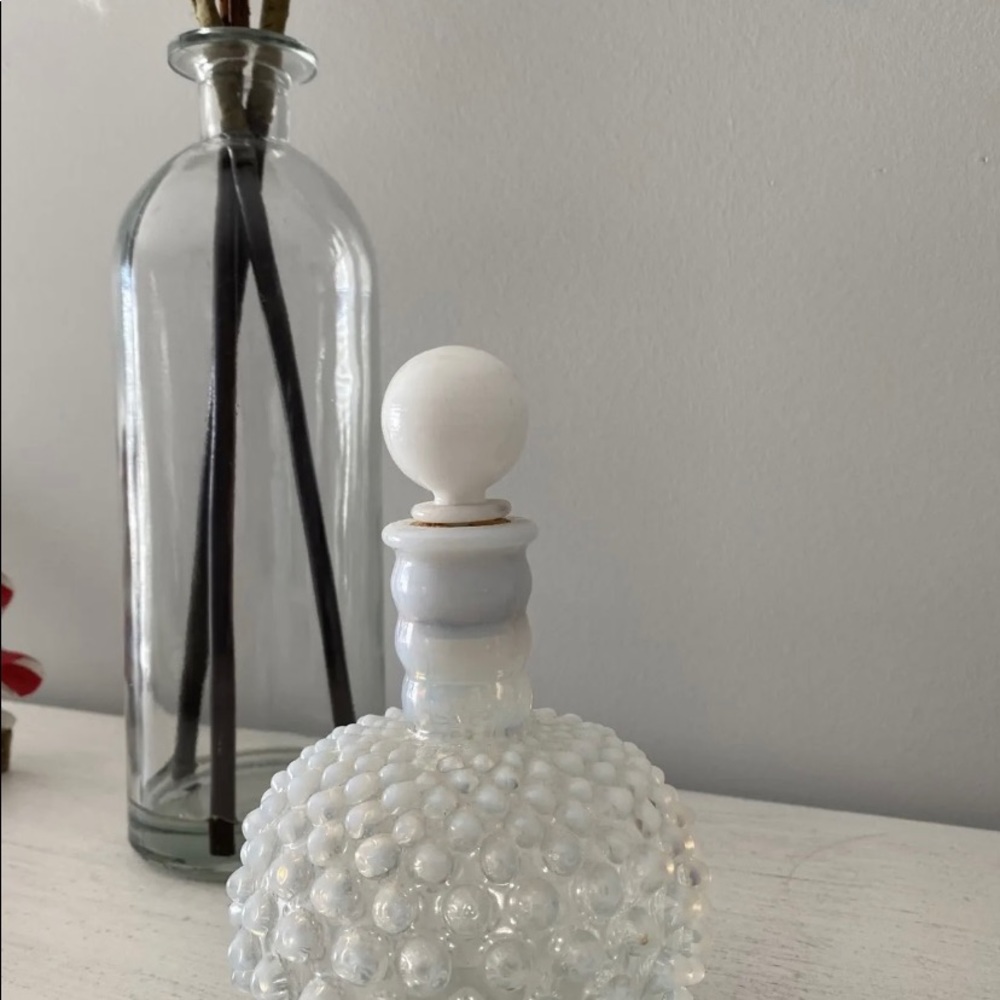 Fenton Clear Glass and white Hobnail Perfume Bottle